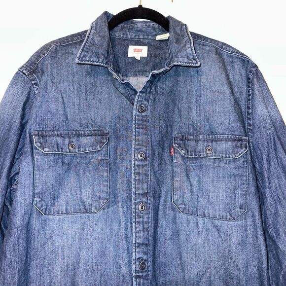 Levi's Men's Denim Button Down Long Sleeve Shirt Dark Wash Size XXL EUC - Picture 2 of 11